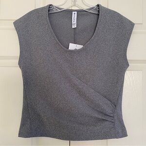 NWT Athleta Bayview Tee Cropped Sleeveless Faux Wrap Gray Size S